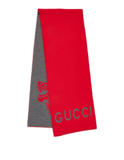Gucci Wolf Scarf, Wool, Grey/Red, MII, 2*