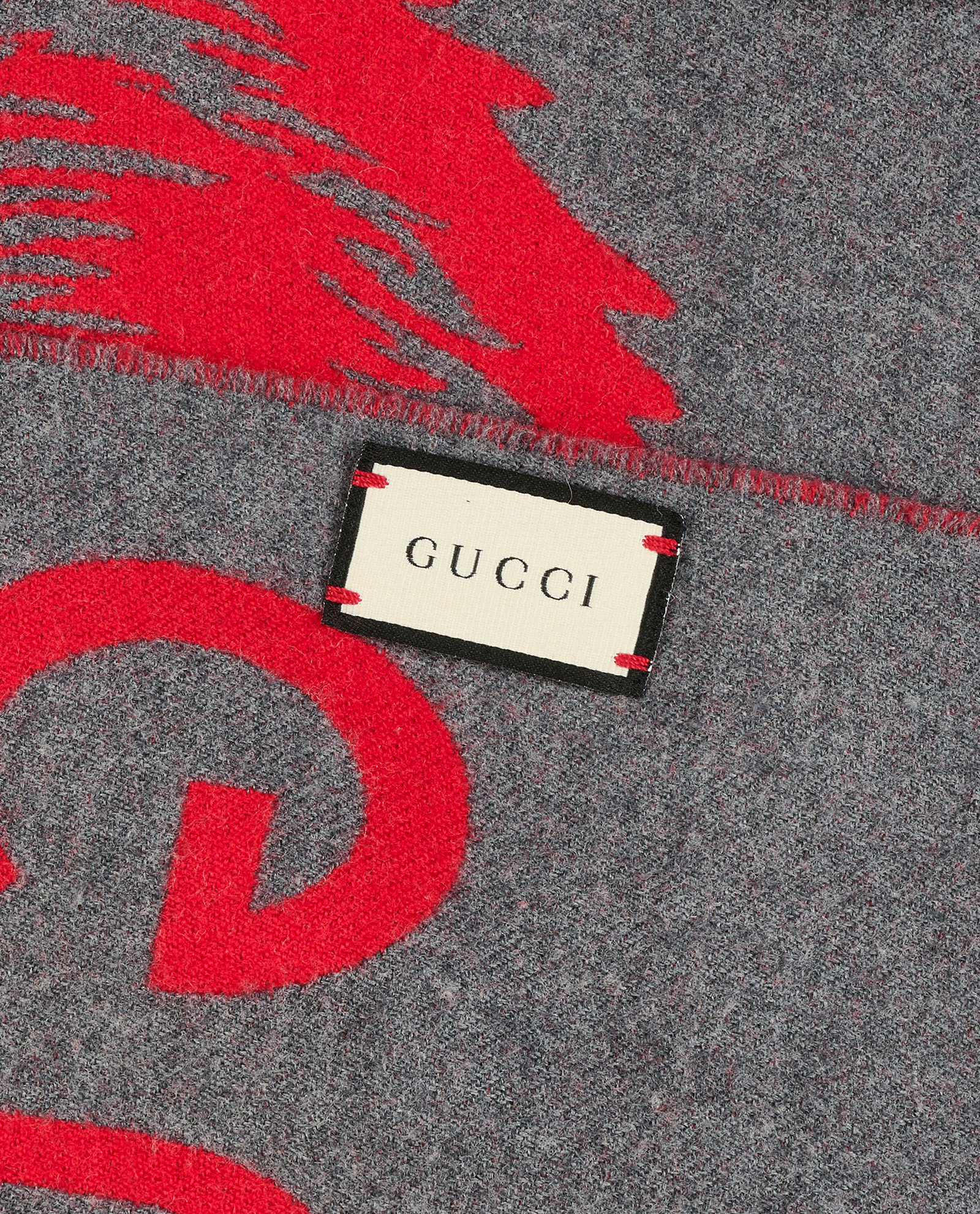 Gucci Wolf Scarf, &pound;250, Accessories, Grey/Red, Wool, Other view