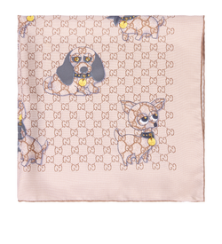 Gucci GG Dog Print Square Scarf, Silk, Beige, MII, 3*
