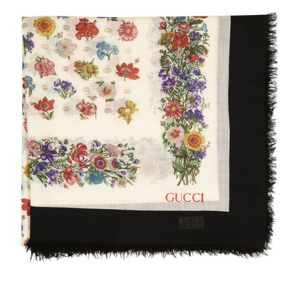 Gucci Floral Shawl, &pound;220, Accessories, Black/White, Wool, Front view
