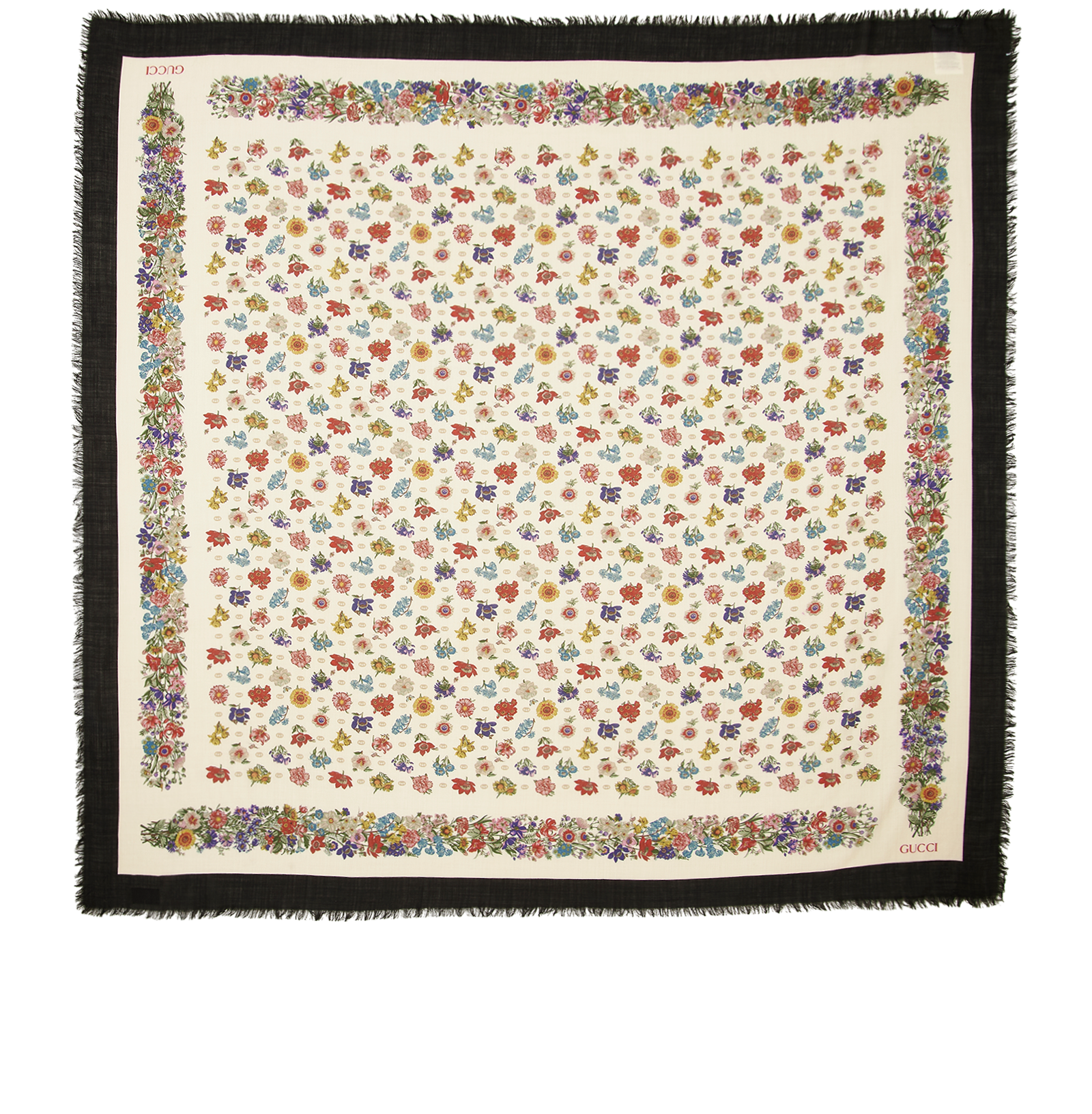 Gucci Floral Shawl, &pound;220, Accessories, Black/White, Wool, Back view