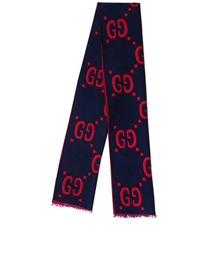 Gucci GG Jacquard Scarf, &pound;250, Clothing, Blue/Red, Wool, Front view