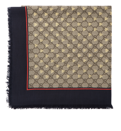 Gucci Gold Bee Monogram Square Scarf, &pound;195, Accessories, Beige, Silk, Front view