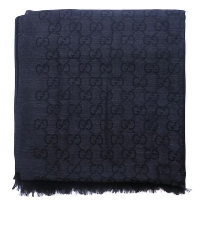 Gucci GG Jacquard Pattern Scarf, &pound;160, Accessories, Black/Grey, Silk/Wool, Front view