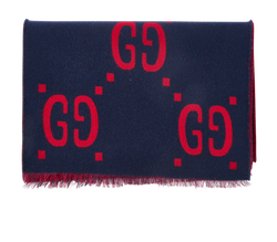 Gucci GG Scarf, Wool, Red/Navy, MII, 3*