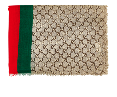 Gucci GG Monogram Web Scarf, &pound;170, Accessories, Green/Red/Taupe, Wool, Front view