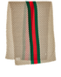 Gucci GG Monogram Web Scarf, &pound;170, Accessories, Green/Red/Taupe, Wool, Back view