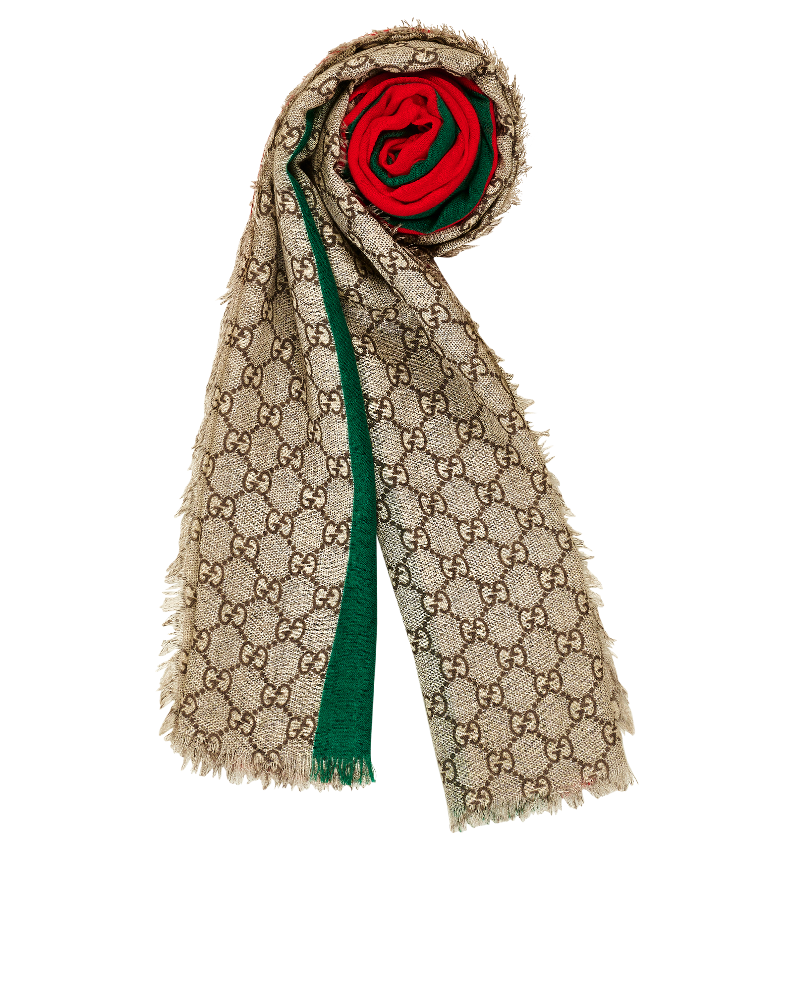 Gucci GG Monogram Web Scarf, &pound;170, Accessories, Green/Red/Taupe, Wool, Other view