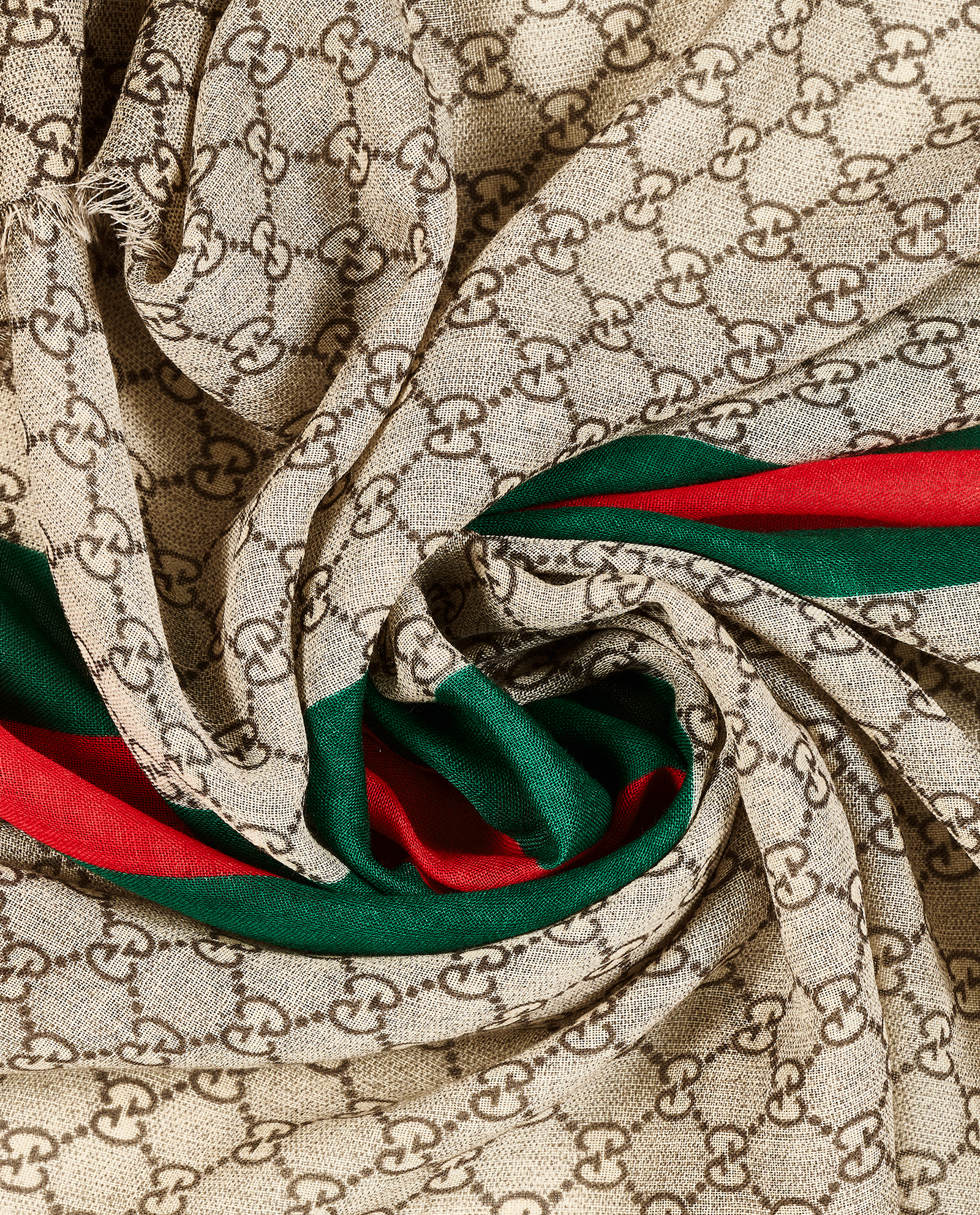 Gucci GG Monogram Web Scarf, &pound;170, Accessories, Green/Red/Taupe, Wool, Other view