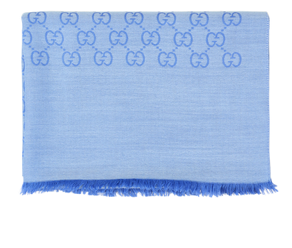Gucci GG Fringed Scarf, &pound;150, Accessories, Blue, Wool, Front view
