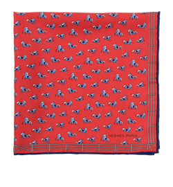 Hermes Galloping Horse Pocket Square, Silk, Red/Blue, MIF, 3*