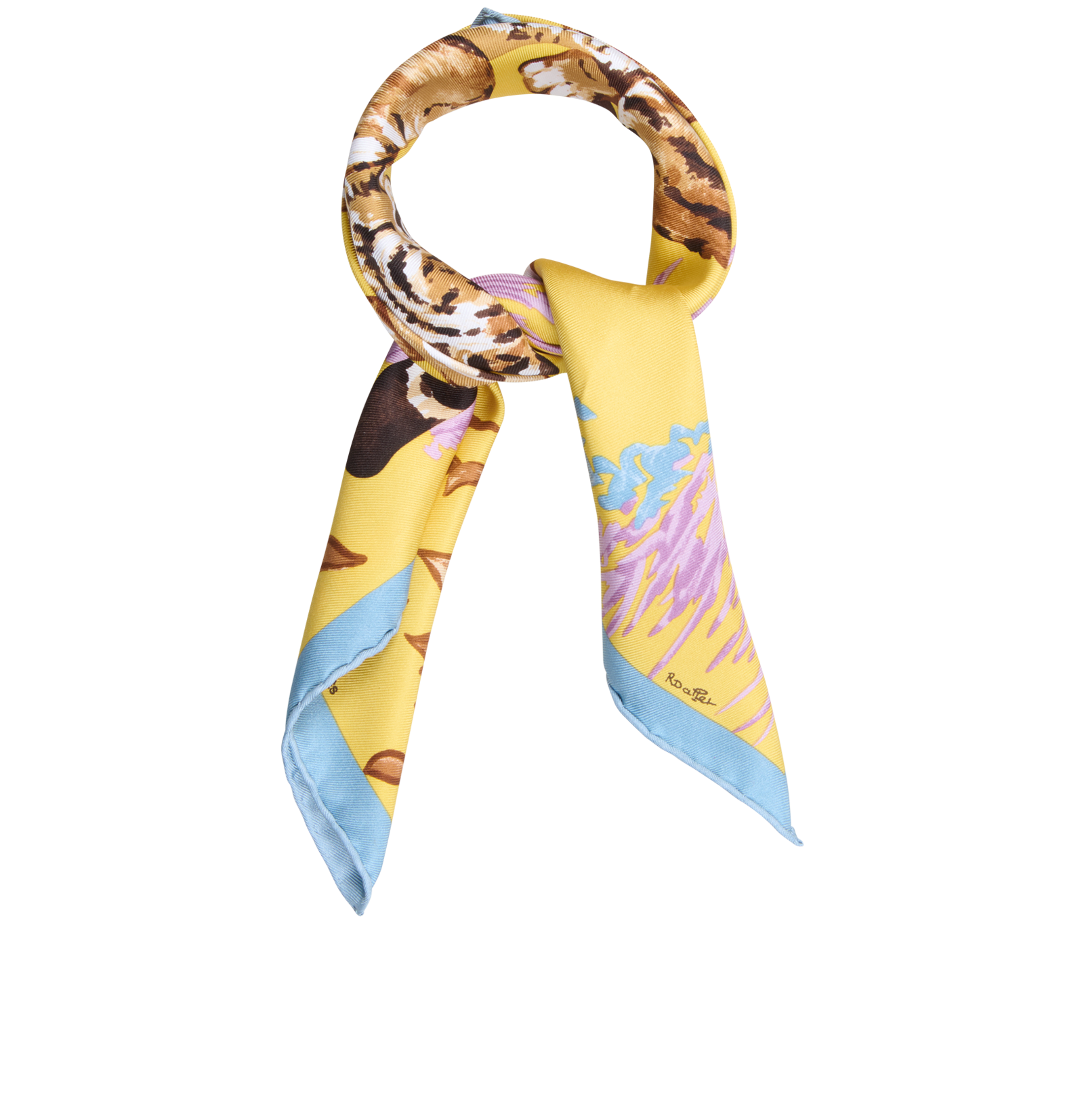 Hermes Les Tigreaux Pocket Square, &pound;110, Accessories, Blue/Brown/Yellow, Silk, Other view