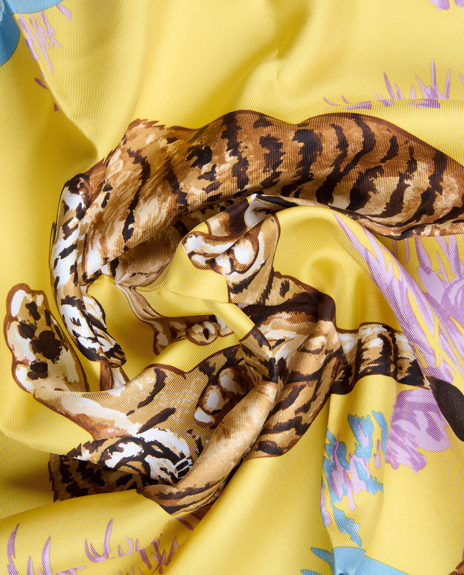 Hermes Les Tigreaux Pocket Square, &pound;110, Accessories, Blue/Brown/Yellow, Silk, Other view