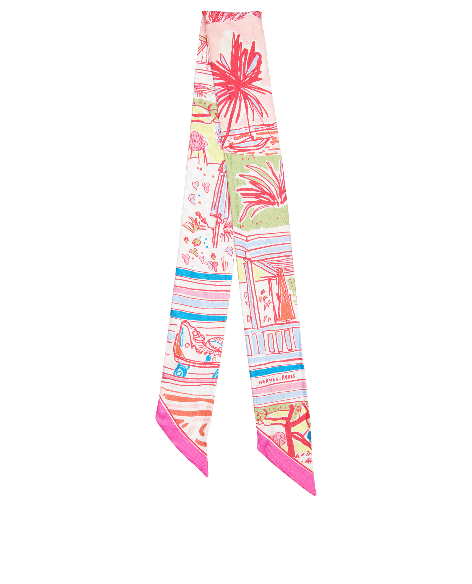 Hermes Rayures D'Ete Twilly, &pound;85, Accessories, Green/Pink/White, Silk, Back view