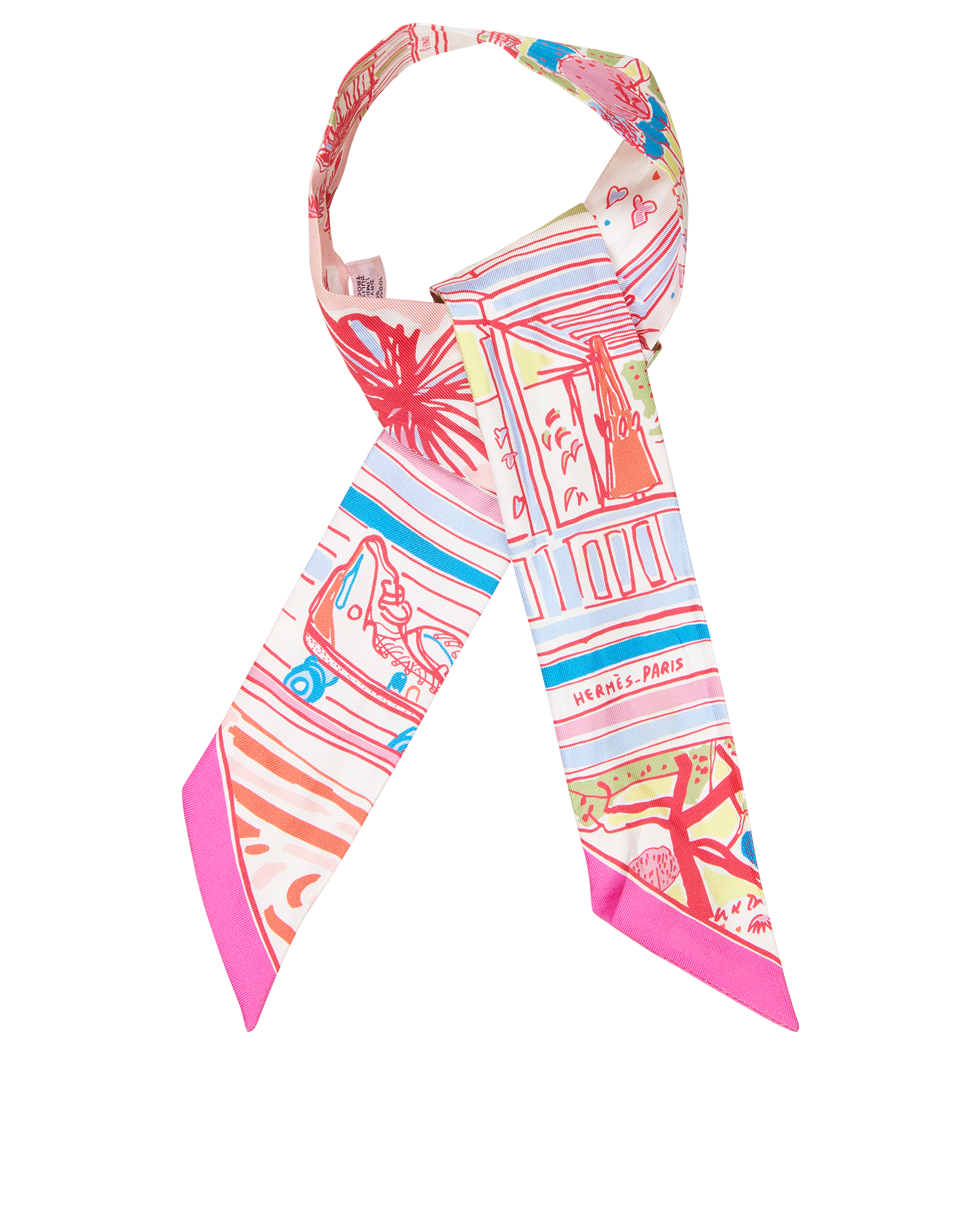 Hermes Rayures D'Ete Twilly, &pound;85, Accessories, Green/Pink/White, Silk, Other view