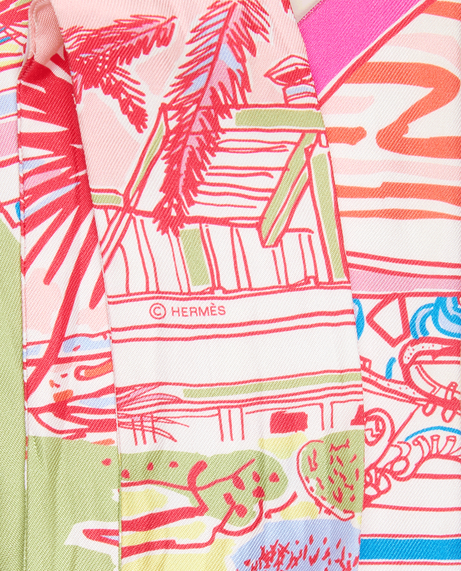 Hermes Rayures D'Ete Twilly, &pound;85, Accessories, Green/Pink/White, Silk, Other view