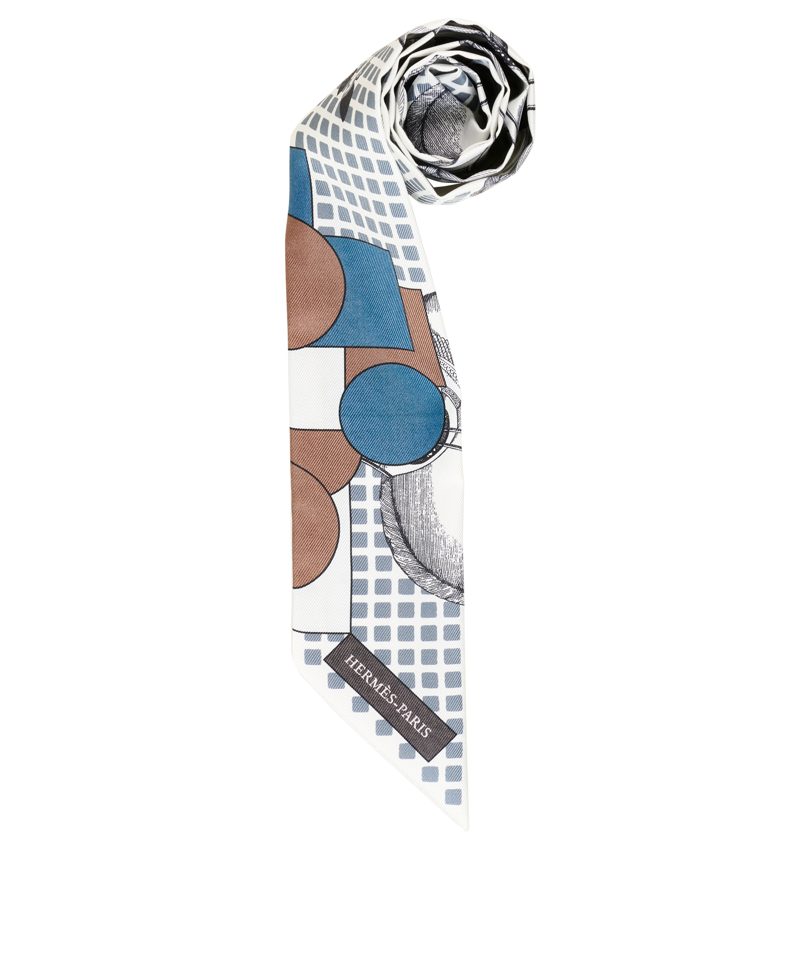 Hermes Cavalier En Formes Twilly, &pound;110, Accessories, Blue/Brown/White, Silk, Other view