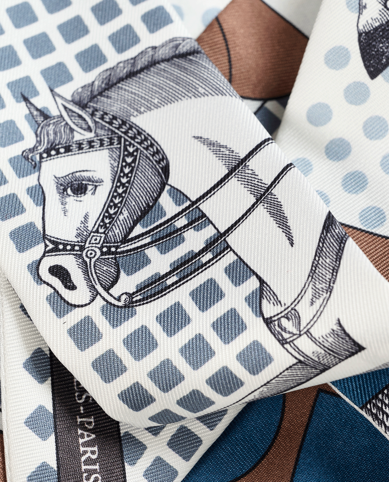 Hermes Cavalier En Formes Twilly, &pound;110, Accessories, Blue/Brown/White, Silk, Other view