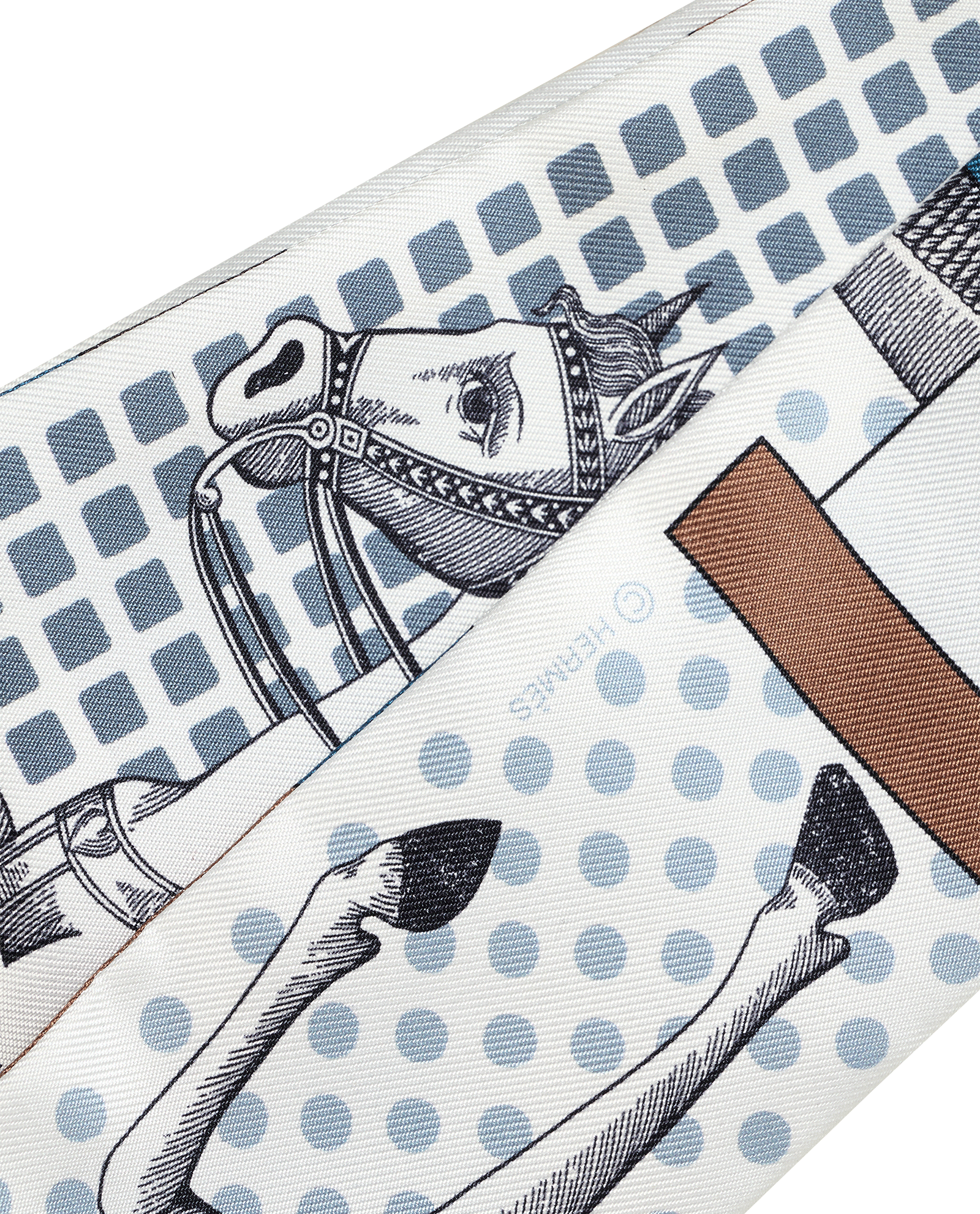 Hermes Cavalier En Formes Twilly, &pound;110, Accessories, Blue/Brown/White, Silk, Other view