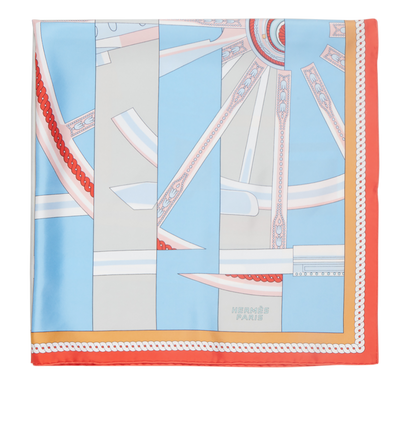 Hermes La Berline Bayadere Carre 90, &pound;160, Accessories, Blue/Orange/Red, Silk, Front view