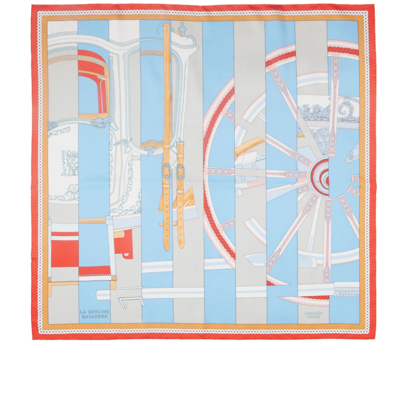 Hermes La Berline Bayadere Carre 90, &pound;160, Accessories, Blue/Orange/Red, Silk, Back view