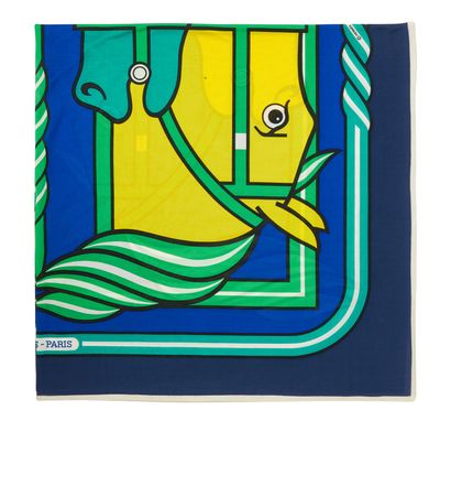 Hermés Quadrige Scarf, &pound;150, Accessories, Black/Blue/Green/White/Yellow, Silk, Front view