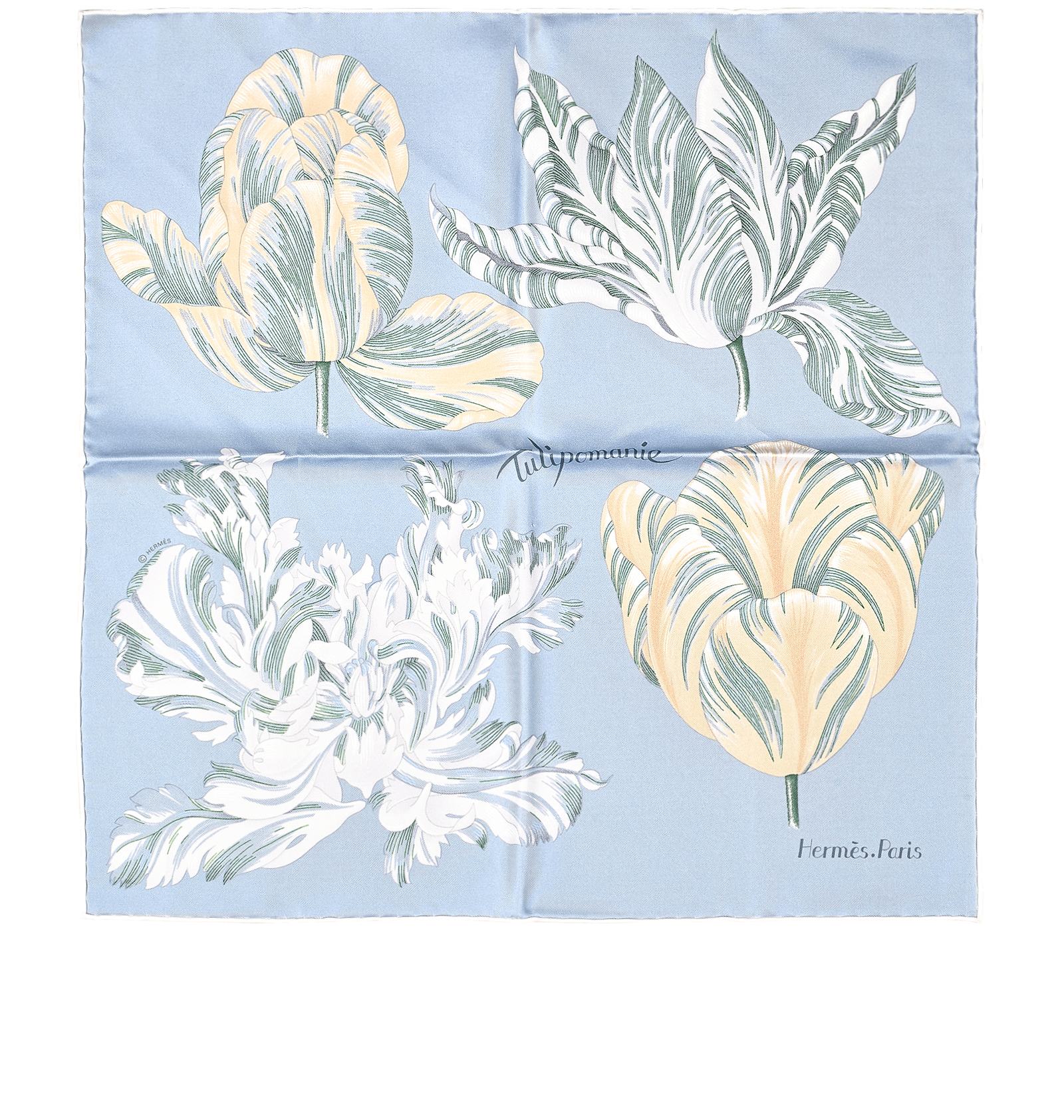 Hermes Tulipomanie Pocket Square 45, &pound;110, Accessories, Blue, Silk, Back view