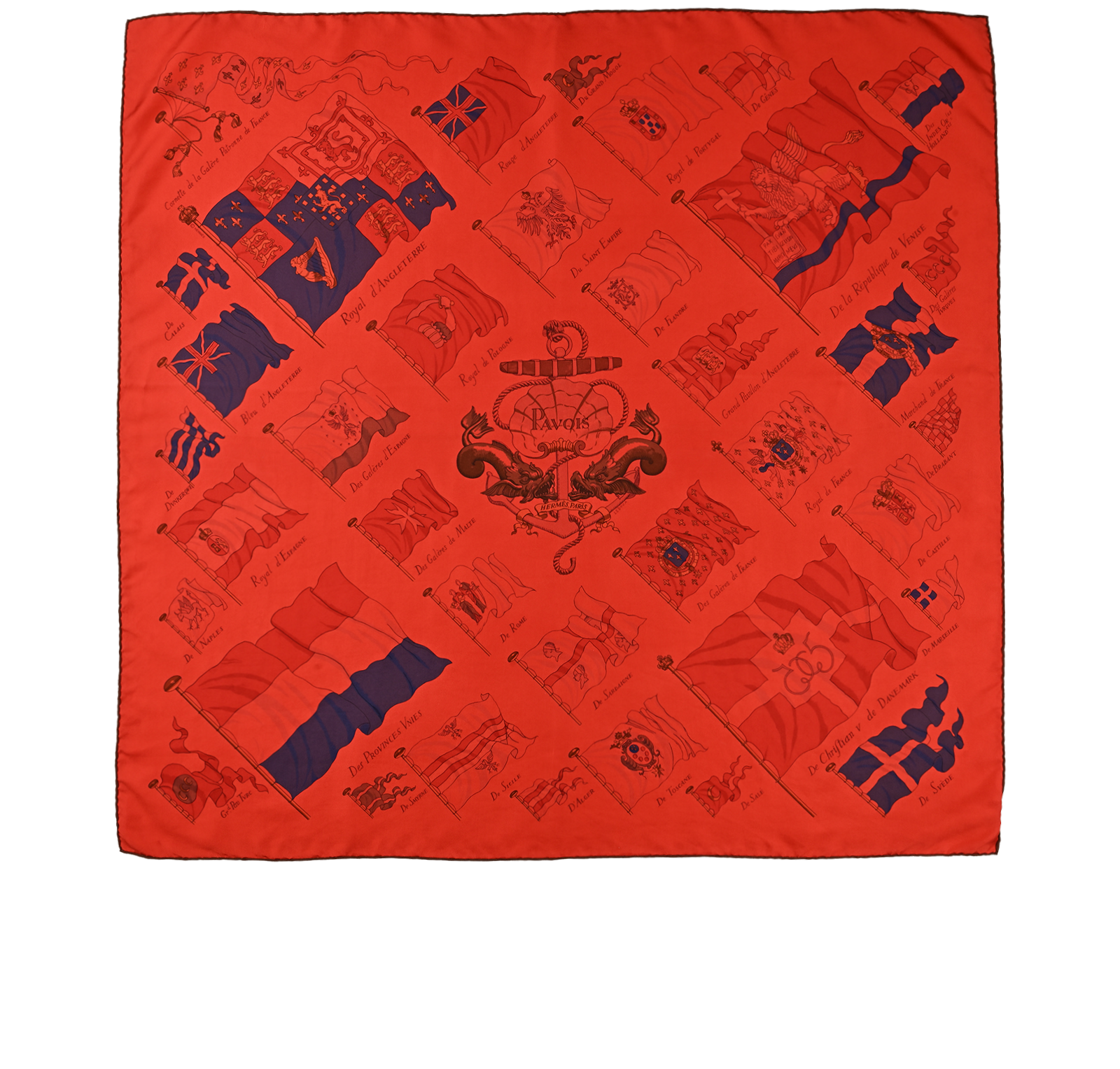 Hermes Pavois Carre 90, &pound;220, Accessories, Red, Silk, Back view