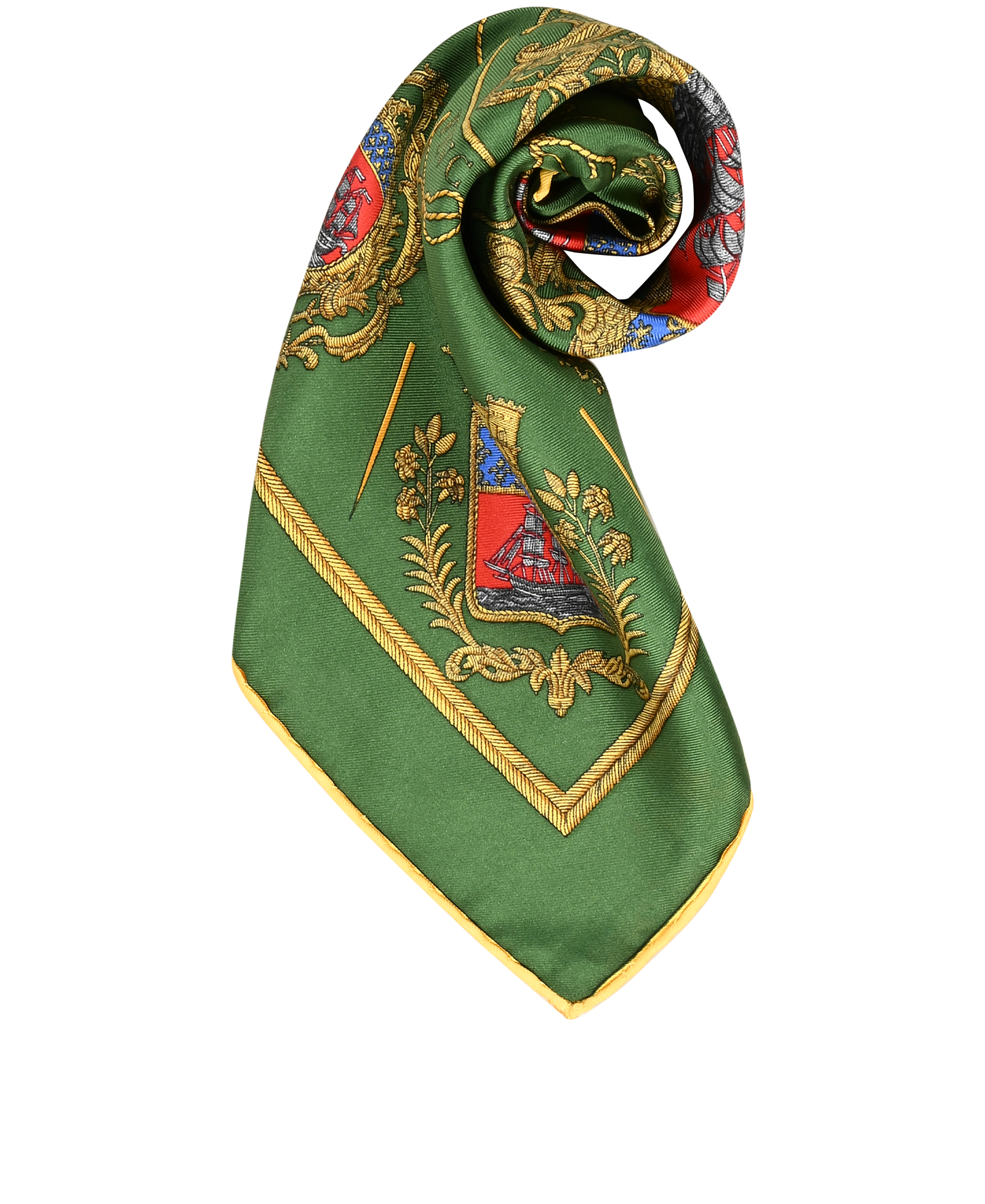 Hermes Les Armes De Paris Pocket Square 45, &pound;110, Accessories, Green/Red, Silk, Other view