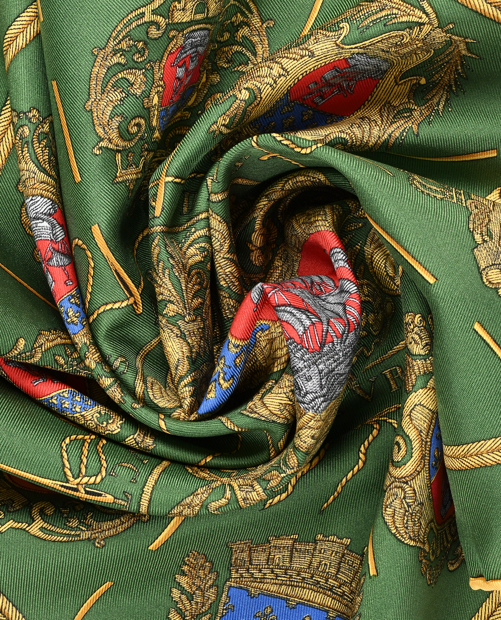 Hermes Les Armes De Paris Pocket Square 45, &pound;110, Accessories, Green/Red, Silk, Other view