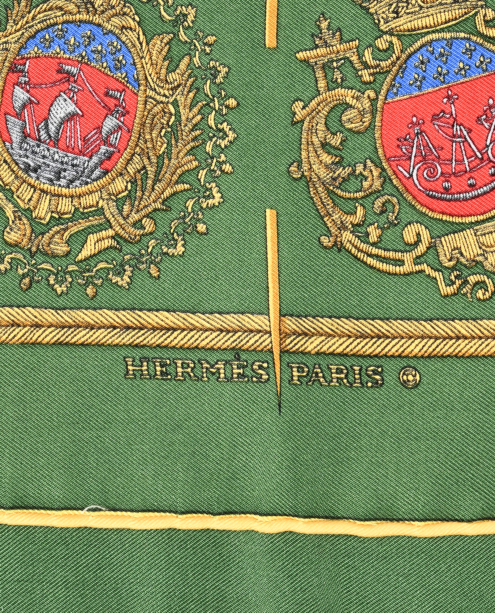 Hermes Les Armes De Paris Pocket Square 45, &pound;110, Accessories, Green/Red, Silk, Other view