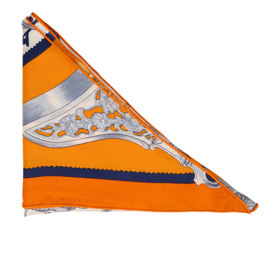 Hermes Etriers Remix Triangle Scarf, &pound;275, Accessories, Blue/Cream/Orange, Cashmere, Front view