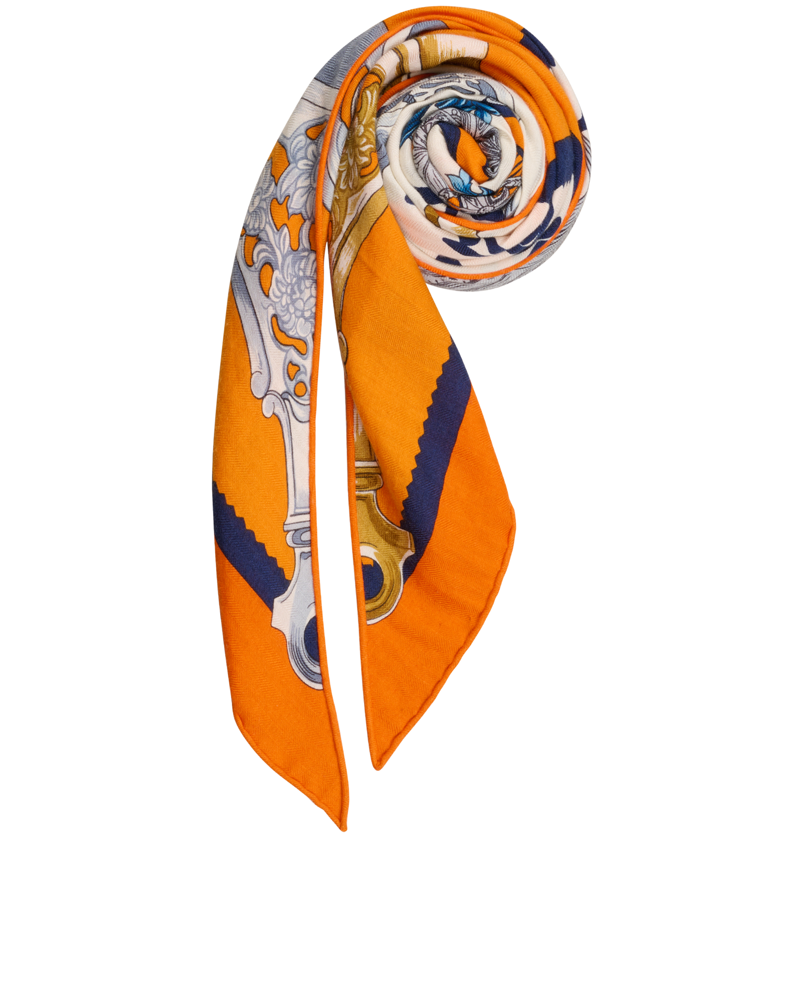 Hermes Etriers Remix Triangle Scarf, &pound;275, Accessories, Blue/Cream/Orange, Cashmere, Other view