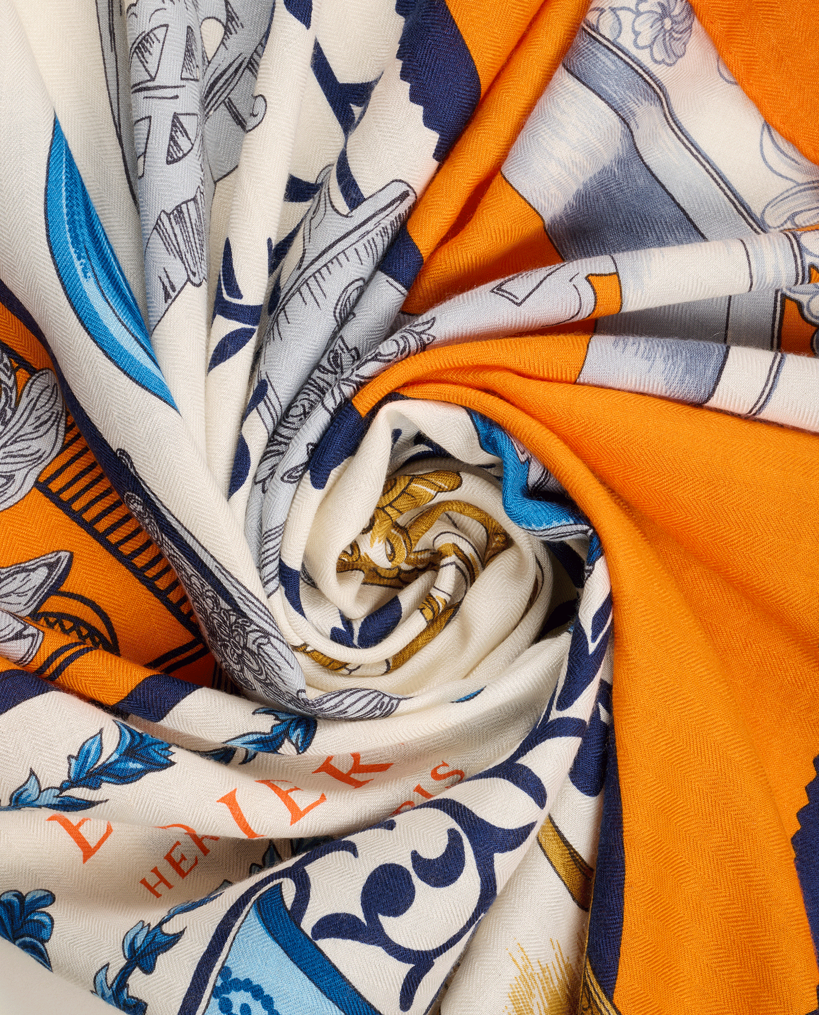 Hermes Etriers Remix Triangle Scarf, &pound;275, Accessories, Blue/Cream/Orange, Cashmere, Other view
