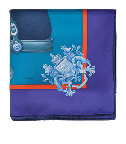 Hermes Harnais De Cour Scarf 90, Silk, Blue, MIF, B, 3*