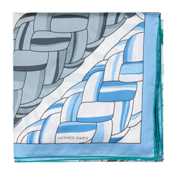 Hermes Carrick Bend Carre 100, Cotton/Silk, Blue/Grey, 3*