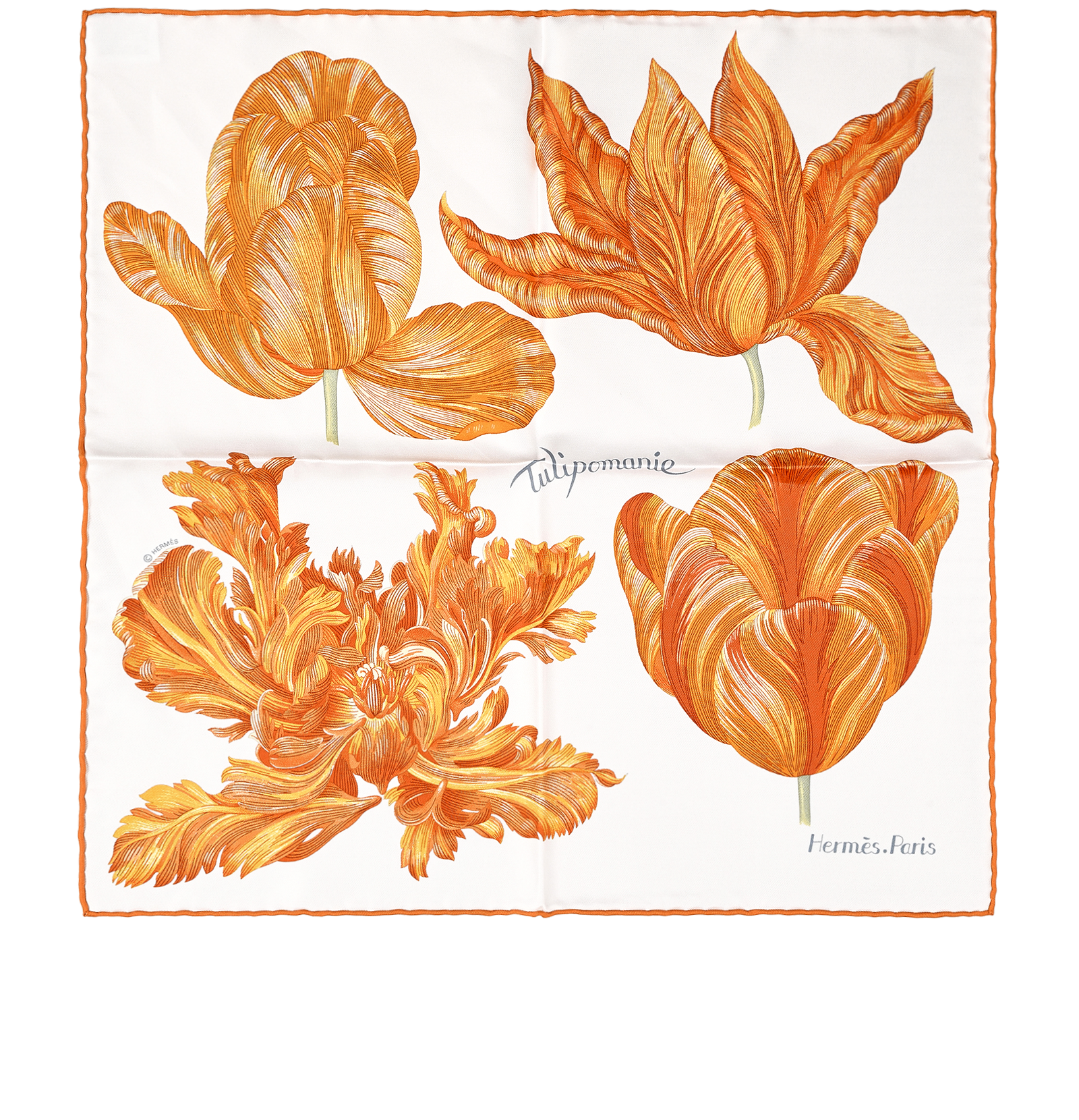 Hermes Tulipomanie Pocket Square 45, &pound;110, Accessories, Orange, Silk, Back view