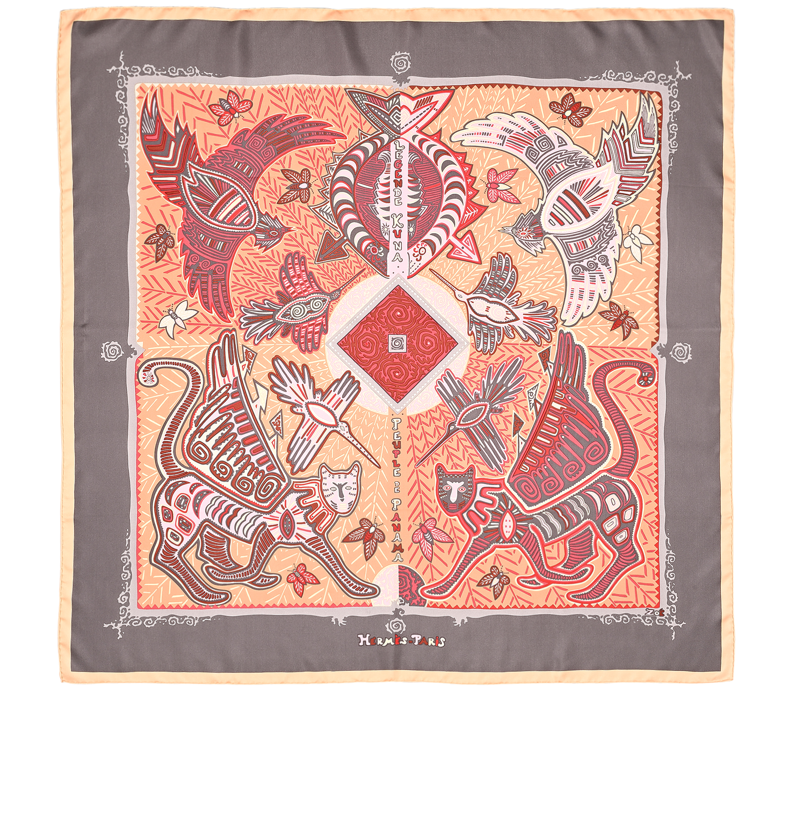 Hermes Legende Kuna Scarf, &pound;295, Accessories, Grey/Orange, Silk, Back view