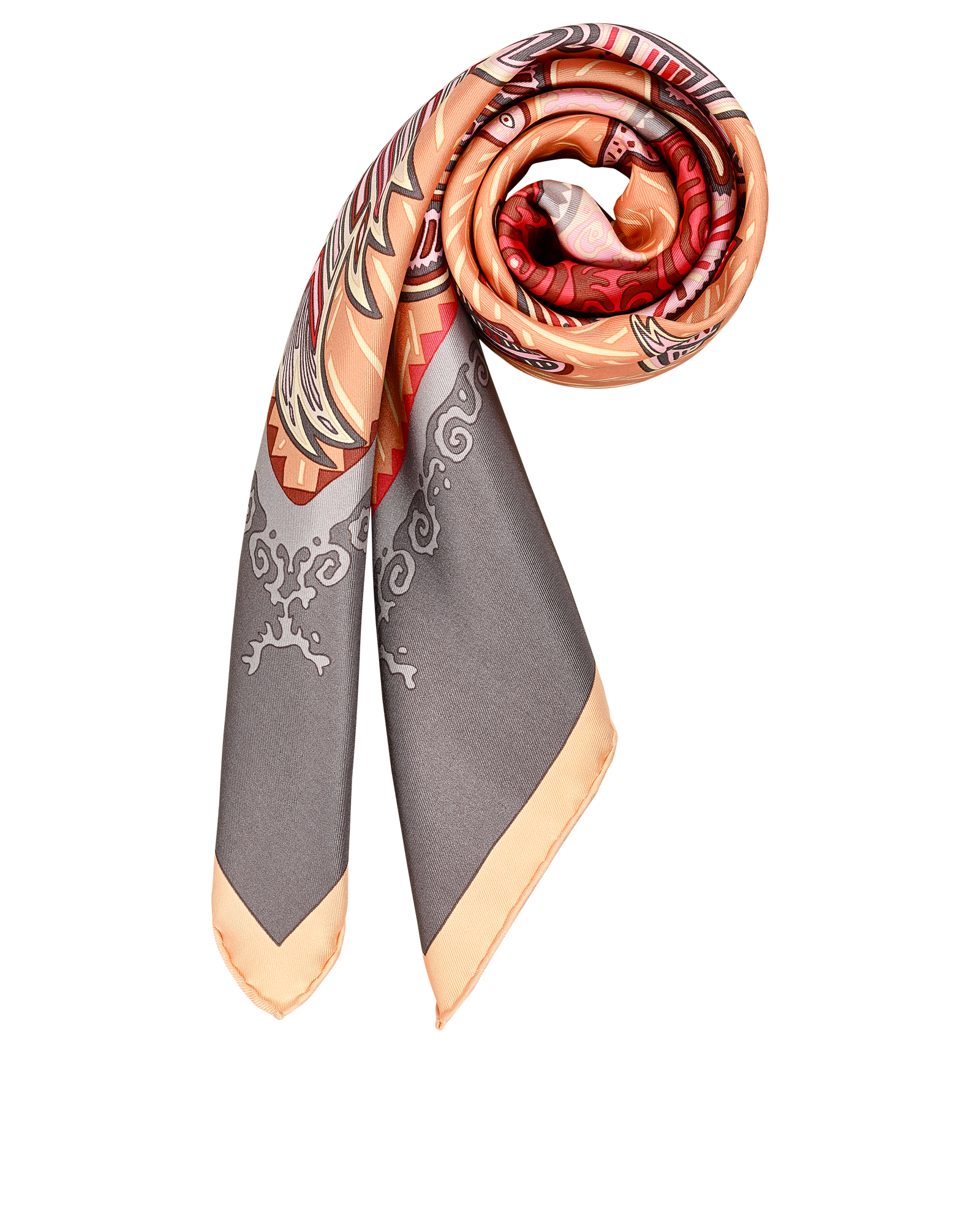 Hermes Legende Kuna Scarf, &pound;295, Accessories, Grey/Orange, Silk, Other view