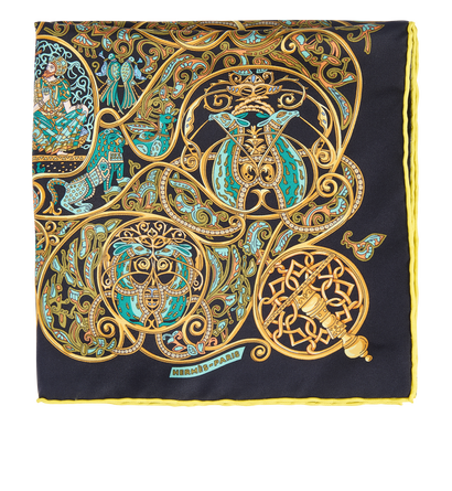 Hermes La Charmante Aux Animaux Pocket Square, front view