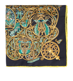 Hermes La Charmante Aux Animaux Pocket Square, Silk, Black, 3*