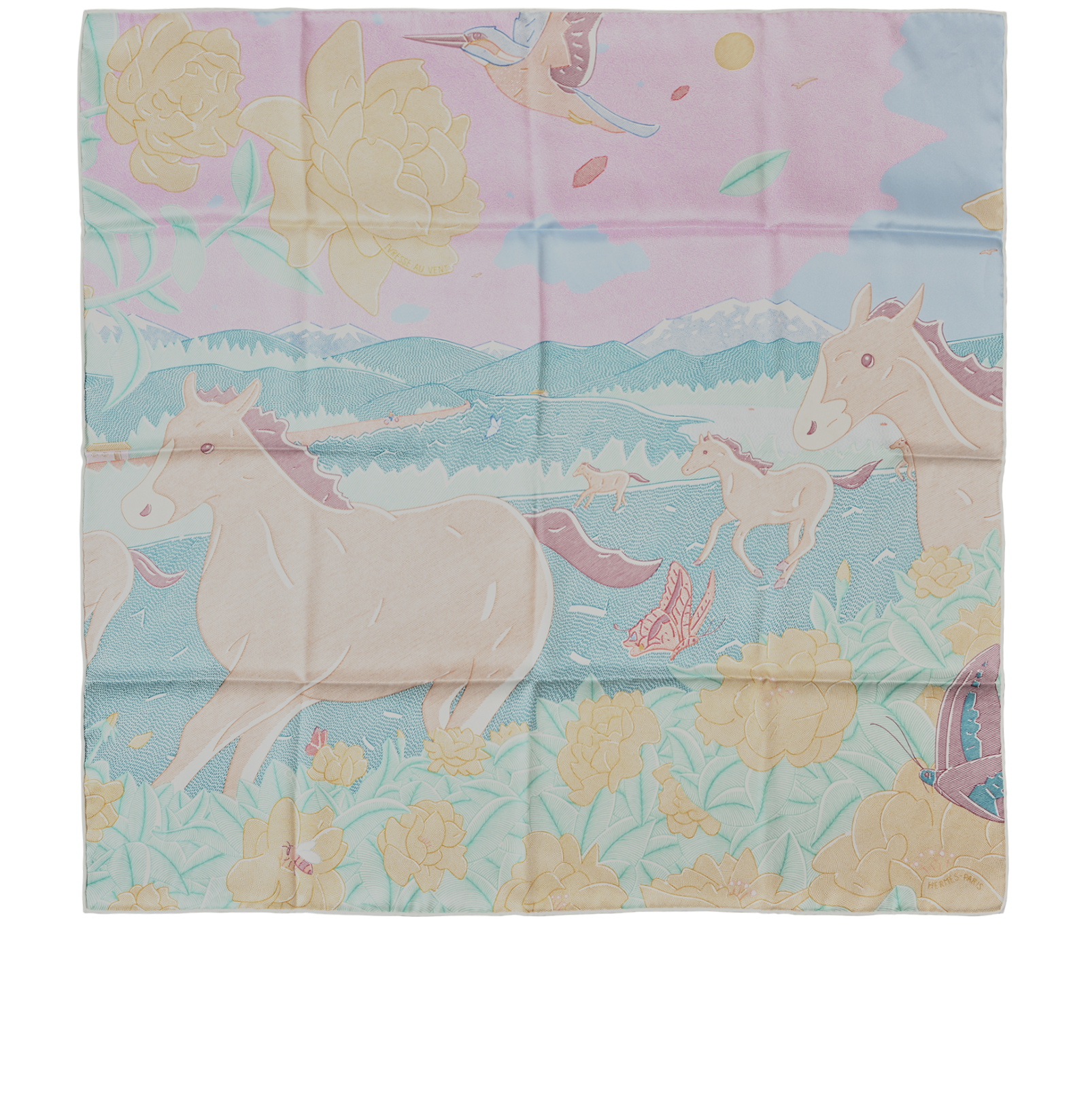 Hermes Ivresse Au Vent Scarf 65, &pound;275, Accessories, Cream/Gold/Red, Silk, Back view