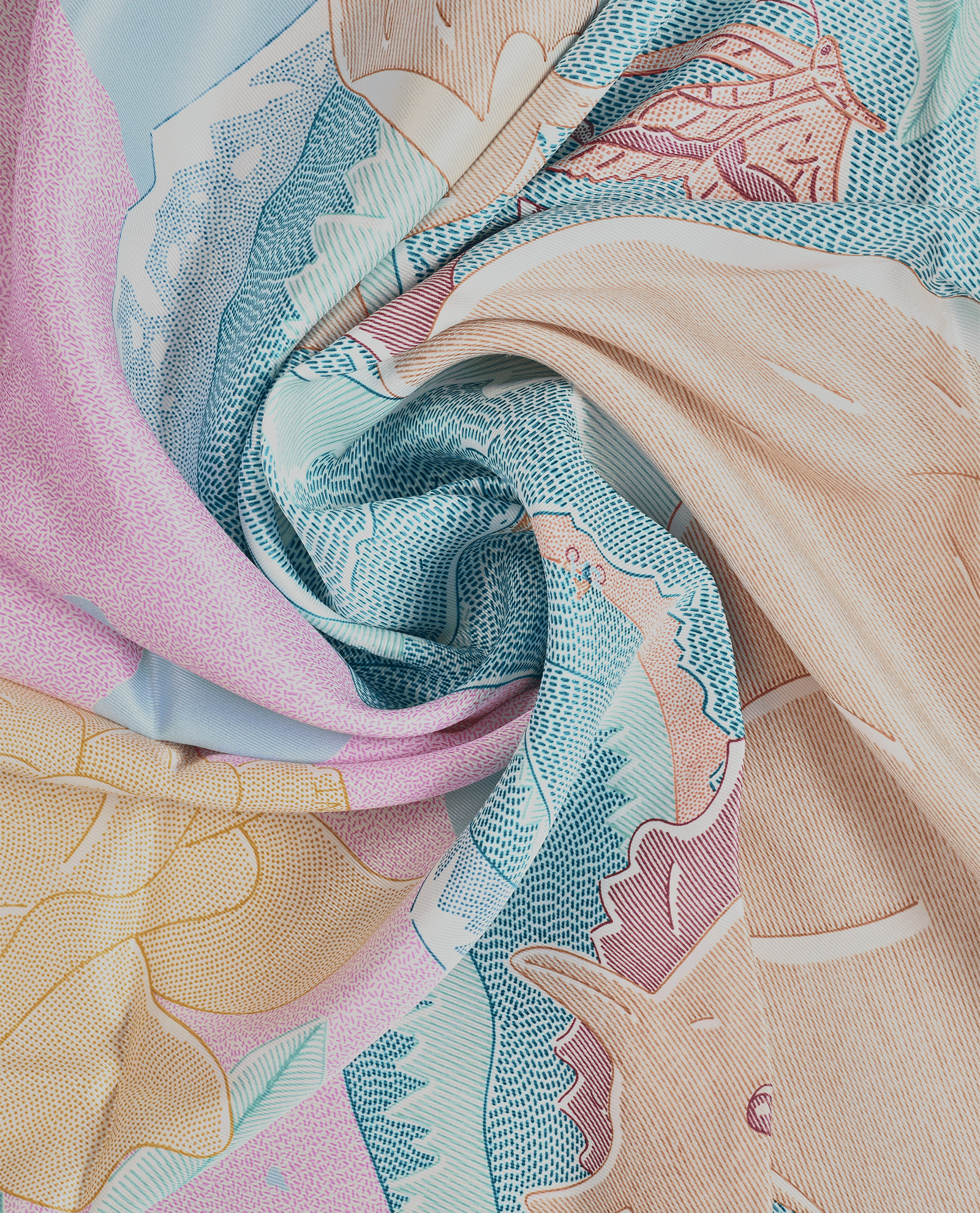 Hermes Ivresse Au Vent Scarf 65, &pound;275, Accessories, Cream/Gold/Red, Silk, Other view