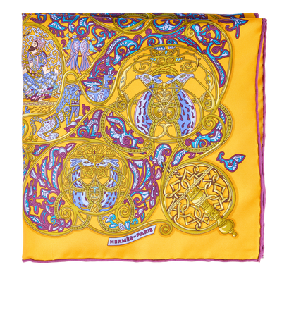 Hermes La Charmante Aux Animaux Pocket Square, front view