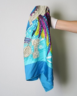 Hermes Mexique scarf, Silk, Turquoise/Blue, 90cm
