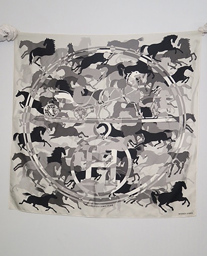 Hermes Ex Libris En Camouflage Scarf 90x90, &pound;150, Accessories, Black/Silver/White, Silk, Front view
