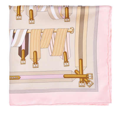 Hermes Les Sangles Pocket Square, &pound;110, Accessories, Beige/Pink, Silk, Front view