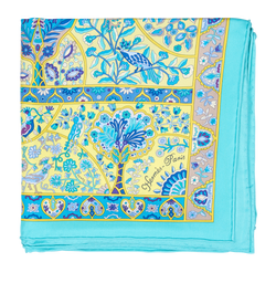 Hermes Au Pays Des Oiseaux-Fleurs Scarf, Silk, Blue/Yellow, MIF, B, 3*