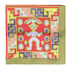 Hermes Huaca Piru Pocket Square, Silk, Green/Purple/Yellow/Red, MIF, B, 3*