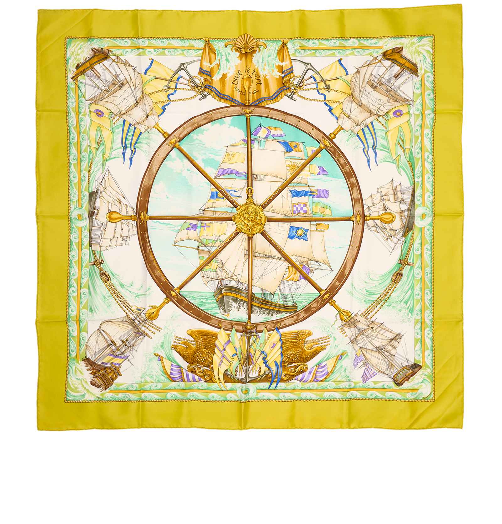 Hermes Vive Le Vent Scarf 90, &pound;320, Accessories, White/Yellow, Silk, Back view